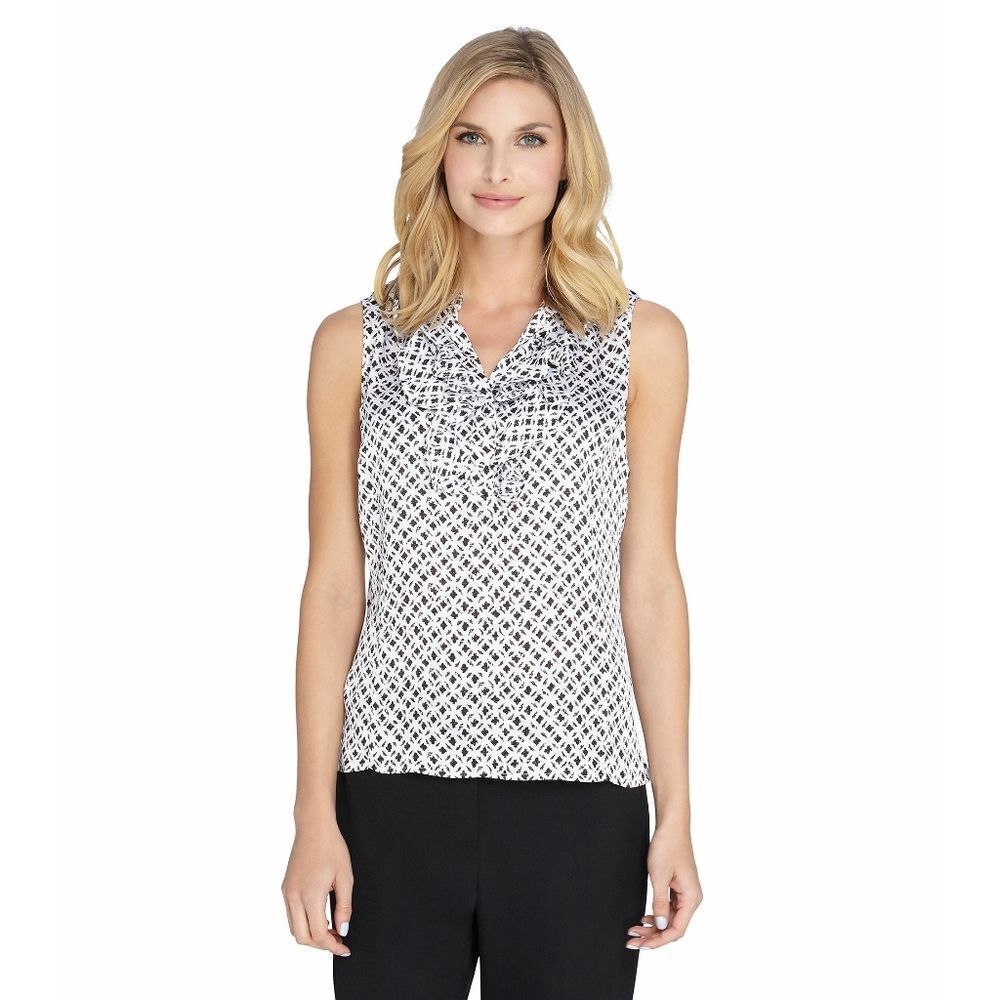 New! TAHARI Women's Ruffled Top Cami Blouse Sleeveless Work Office Top Medium